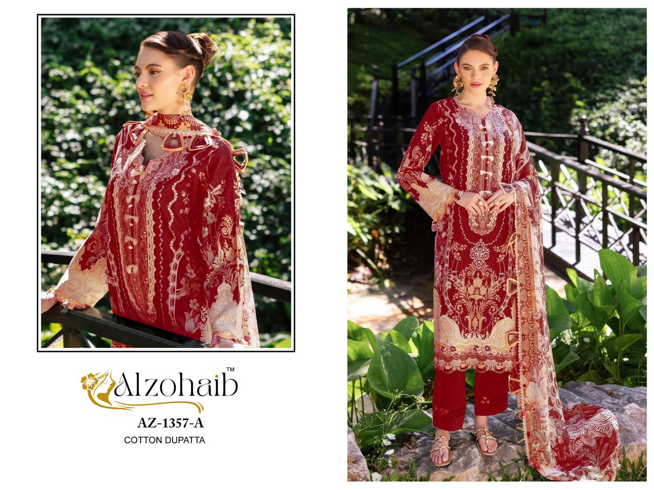 Az-1351-C Humaira Al Zohaib Pure Cotton Pakistani Patch Suits