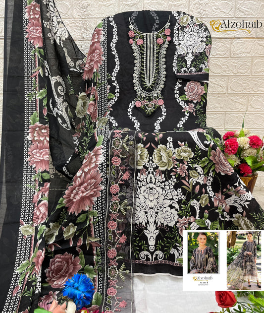 Az-1351-D Humaira Al Zohaib Pure Cotton Pakistani Patch Suits