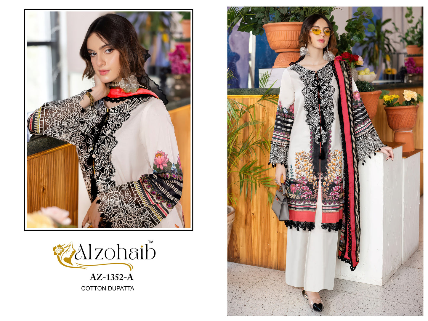 Az-1352-A Naba Vol-1 Al Zohaib Pure Cotton Pakistani Patch Suits