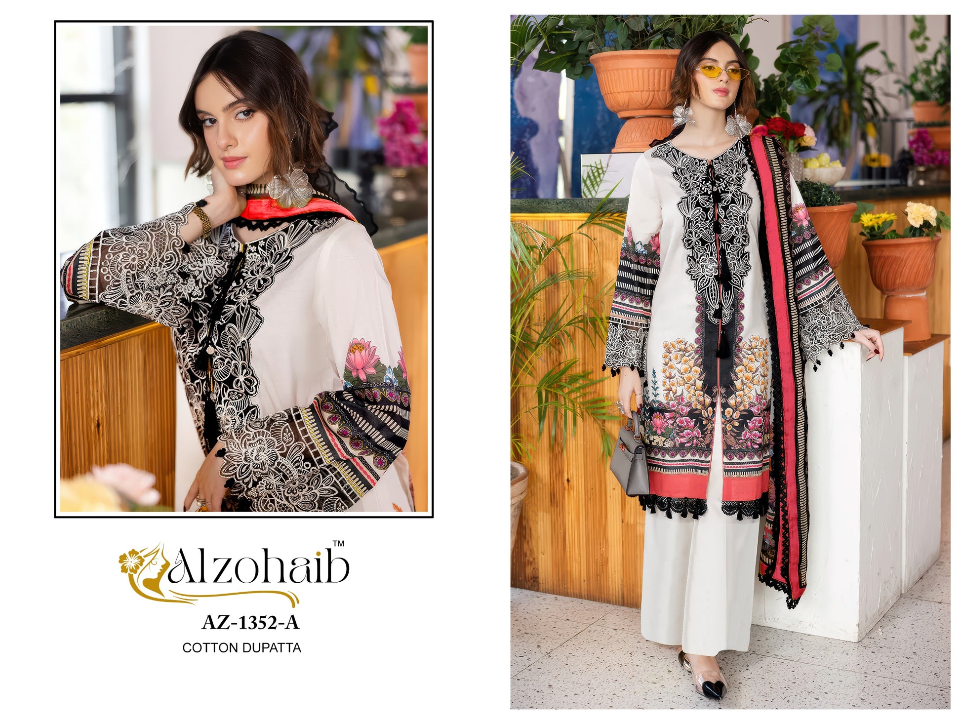 Az-1352-A Naba Vol-1 Al Zohaib Pure Cotton Pakistani Patch Suits