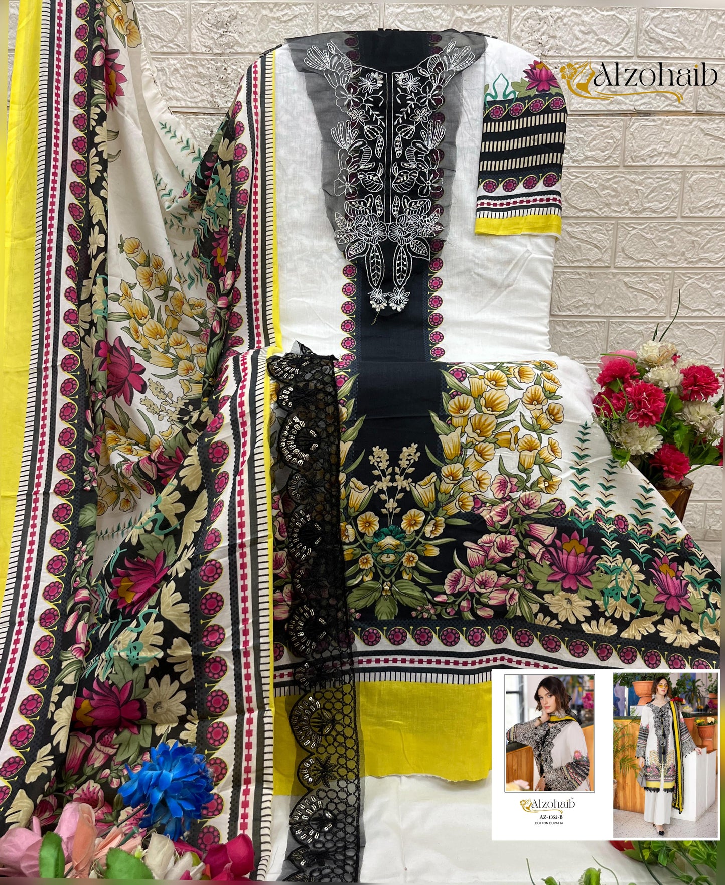 Az-1352-B Naba Vol-1 Al Zohaib Pure Cotton Pakistani Patch Suits