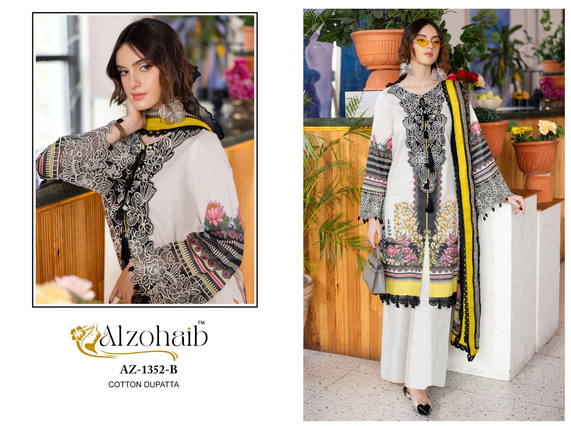 Az-1352-B Naba Vol-1 Al Zohaib Pure Cotton Pakistani Patch Suits