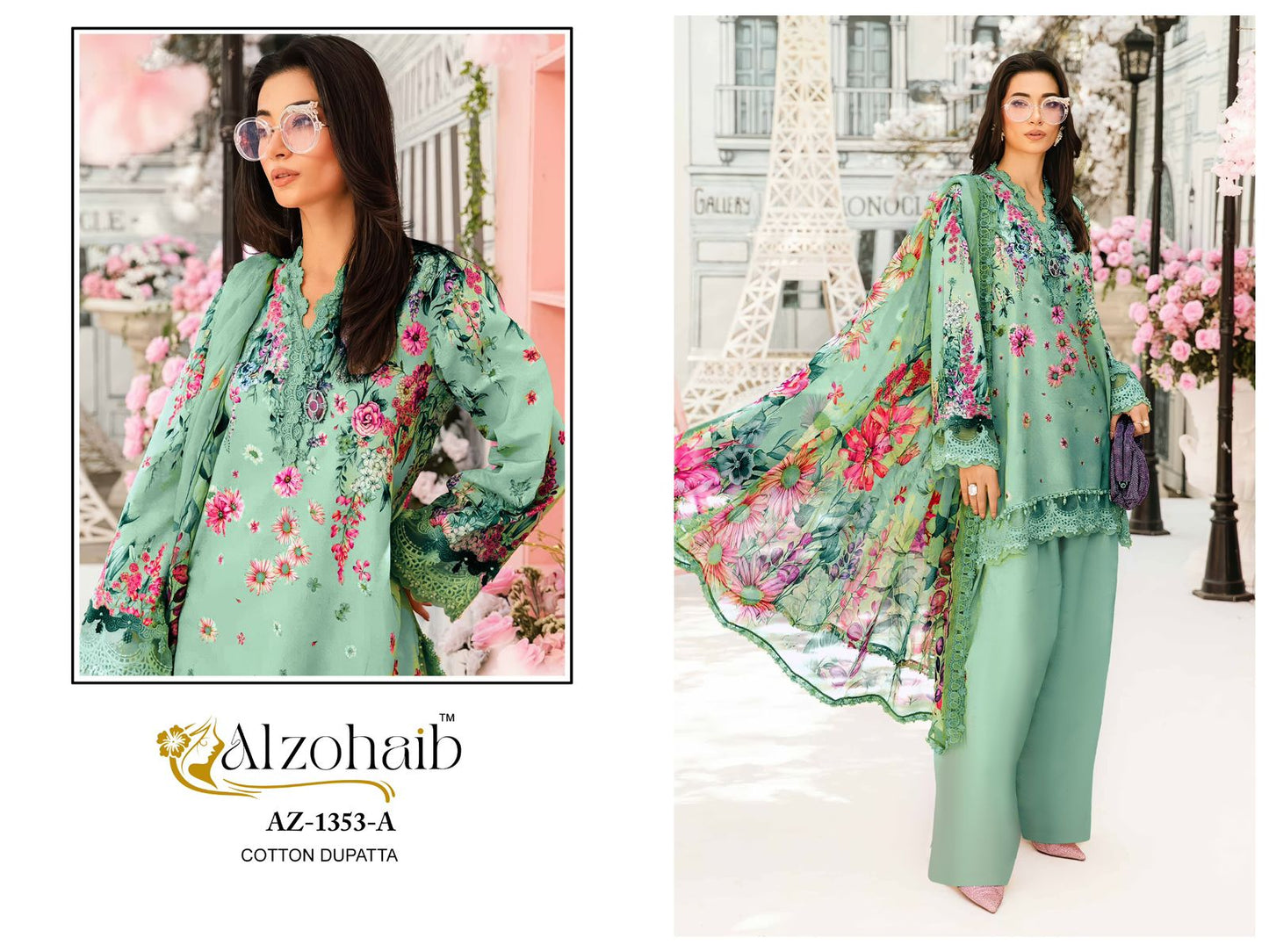 Az-1353-A Mubeena Al Zohaib Pure Cotton Pakistani Patch Suits