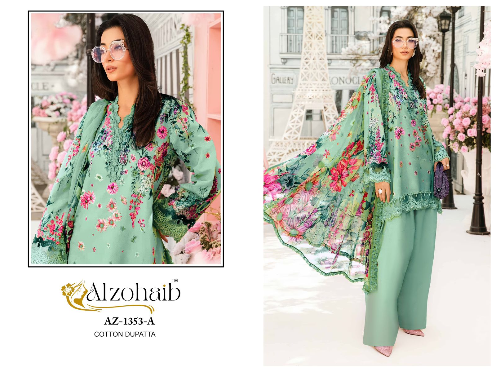 Az-1353-A Mubeena Al Zohaib Pure Cotton Pakistani Patch Suits