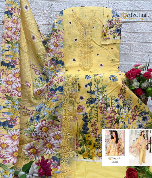 Az-1353-B Mubeena Al Zohaib Pure Cotton Pakistani Patch Suits