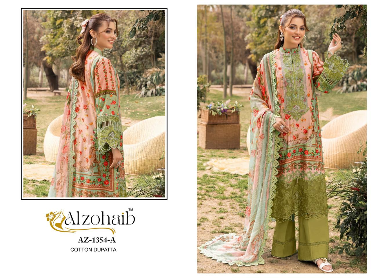 Az-1354-A Rifa Vol 1 Al Zohaib Pure Cotton Pakistani Patch Suits