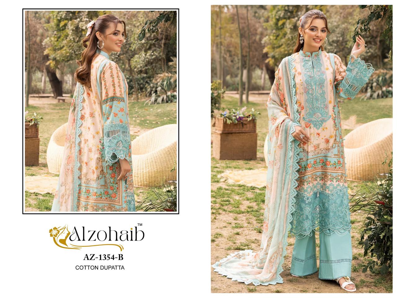 Az-1354-B Rifa Vol 1 Al Zohaib Pure Cotton Pakistani Patch Suits