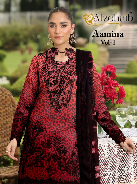 Az-1355-A Aamina Vol 1 Al Zohaib Pure Cotton Pakistani Patch Suits
