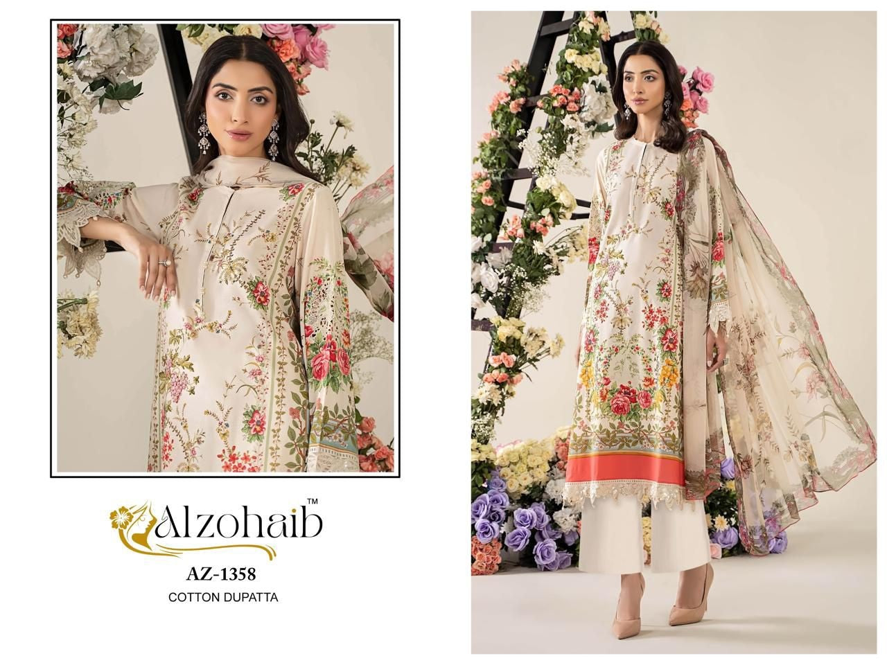 Az-1358 Inaaya Al Zohaib Pure Cotton Pakistani Patch Suits