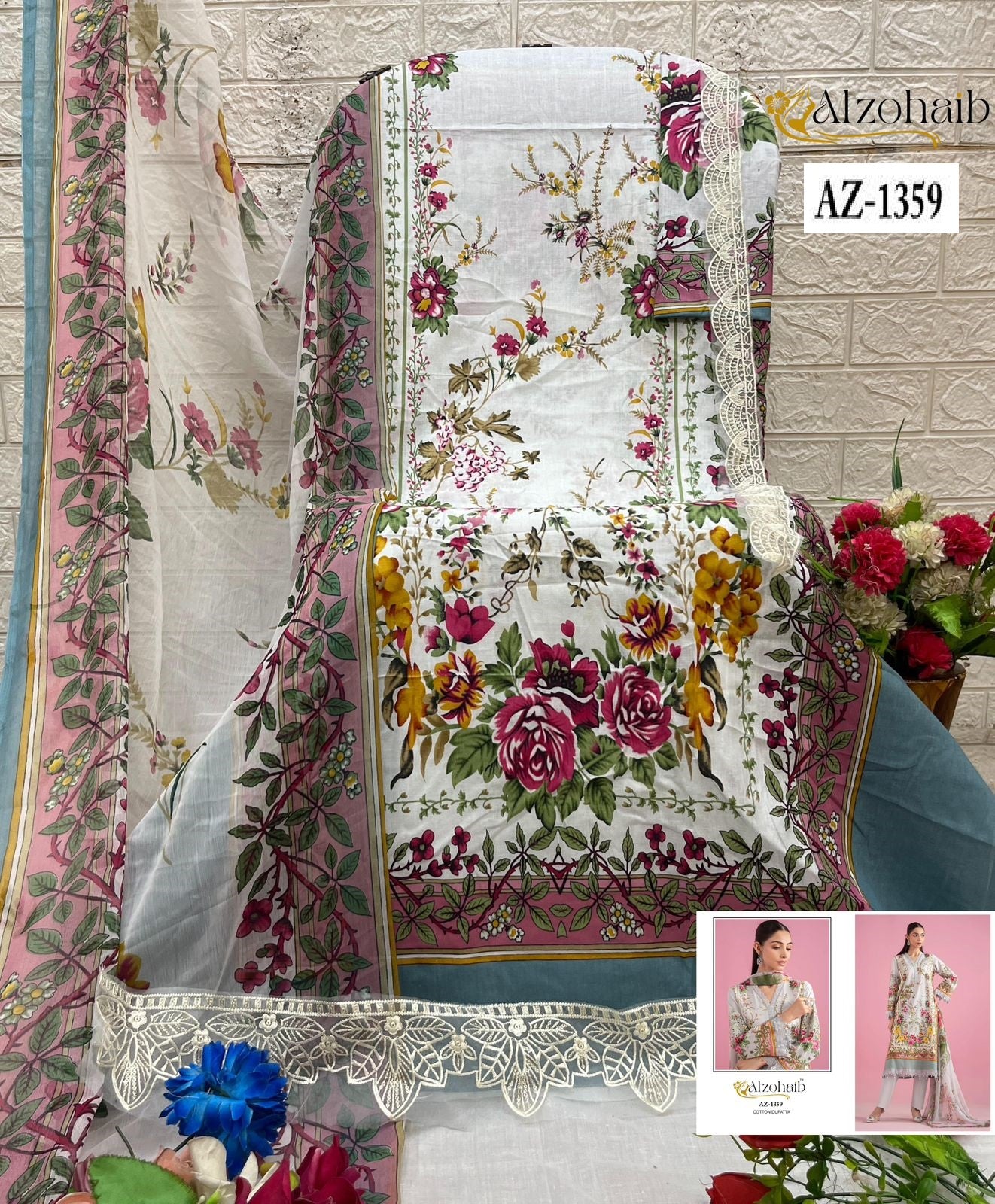 Az-1359 Inaaya Al Zohaib Pure Cotton Pakistani Patch Suits