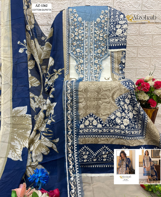 Az-1362 Al Zohaib Pure Cotton Pakistani Patch Suits