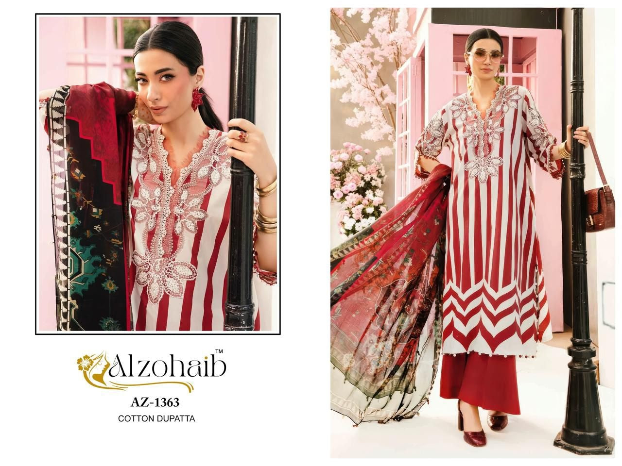 Az-1363 Inaaya Al Zohaib Pure Cotton Pakistani Patch Suits