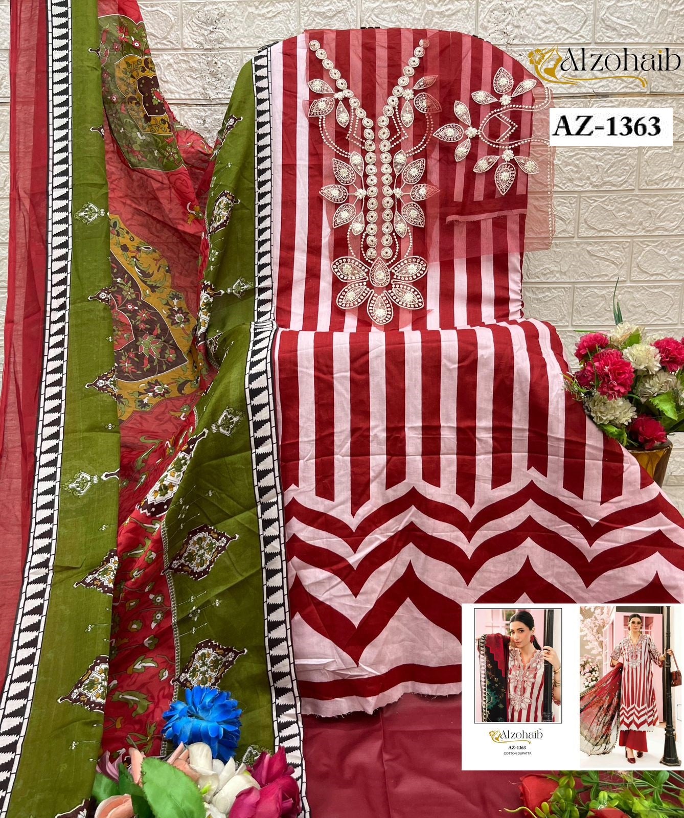Az-1363 Inaaya Al Zohaib Pure Cotton Pakistani Patch Suits