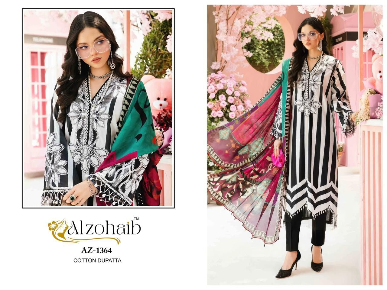 Az-1364 Inaaya Al Zohaib Pure Cotton Pakistani Patch Suits