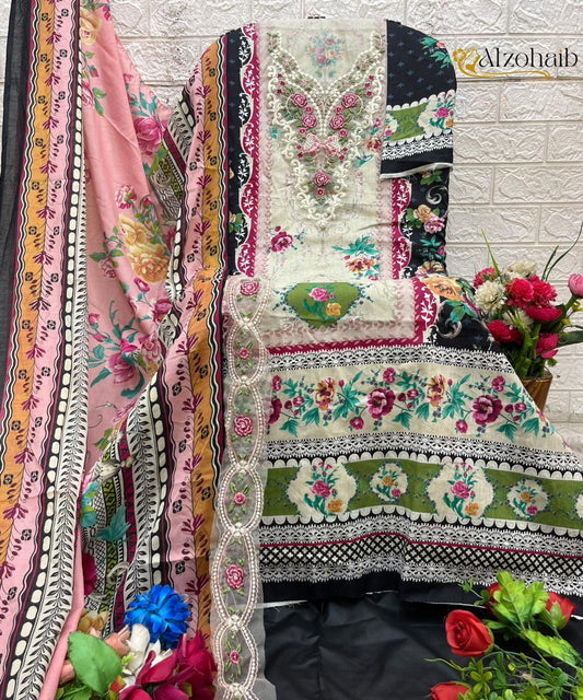 Az-1365-A Iffat Al Zohaib Pure Cotton Pakistani Patch Suits