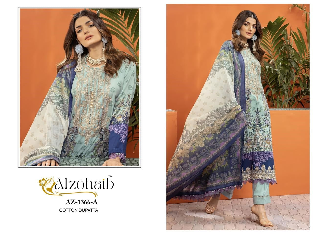 Az-1366-A Aarifa Al Zohaib Pure Cotton Pakistani Patch Suits