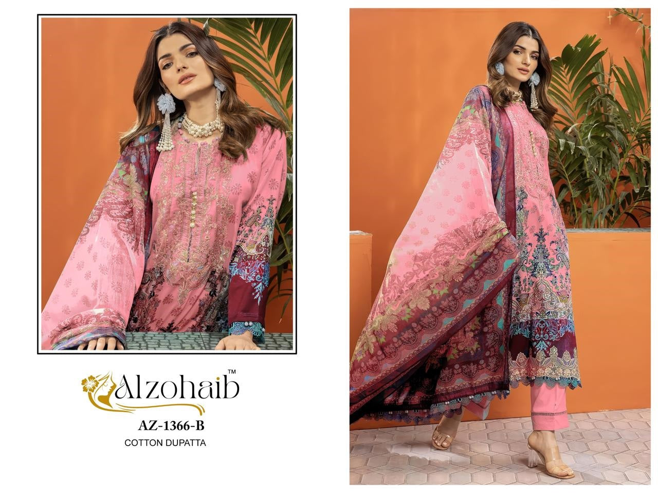Az-1366-B Aarifa Al Zohaib Pure Cotton Pakistani Patch Suits