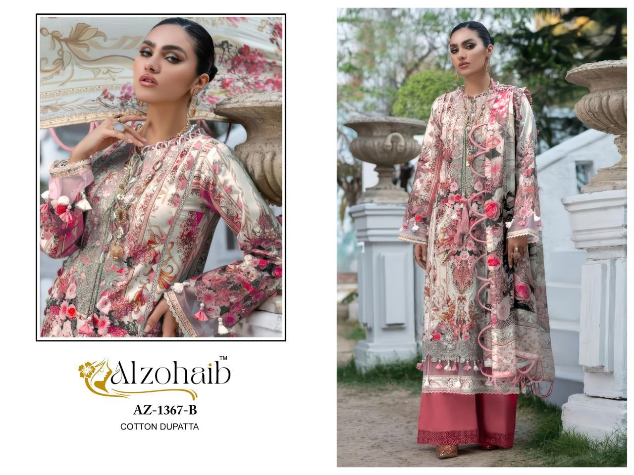 Az-1367-B Aarifa Al Zohaib Pure Cotton Pakistani Patch Suits