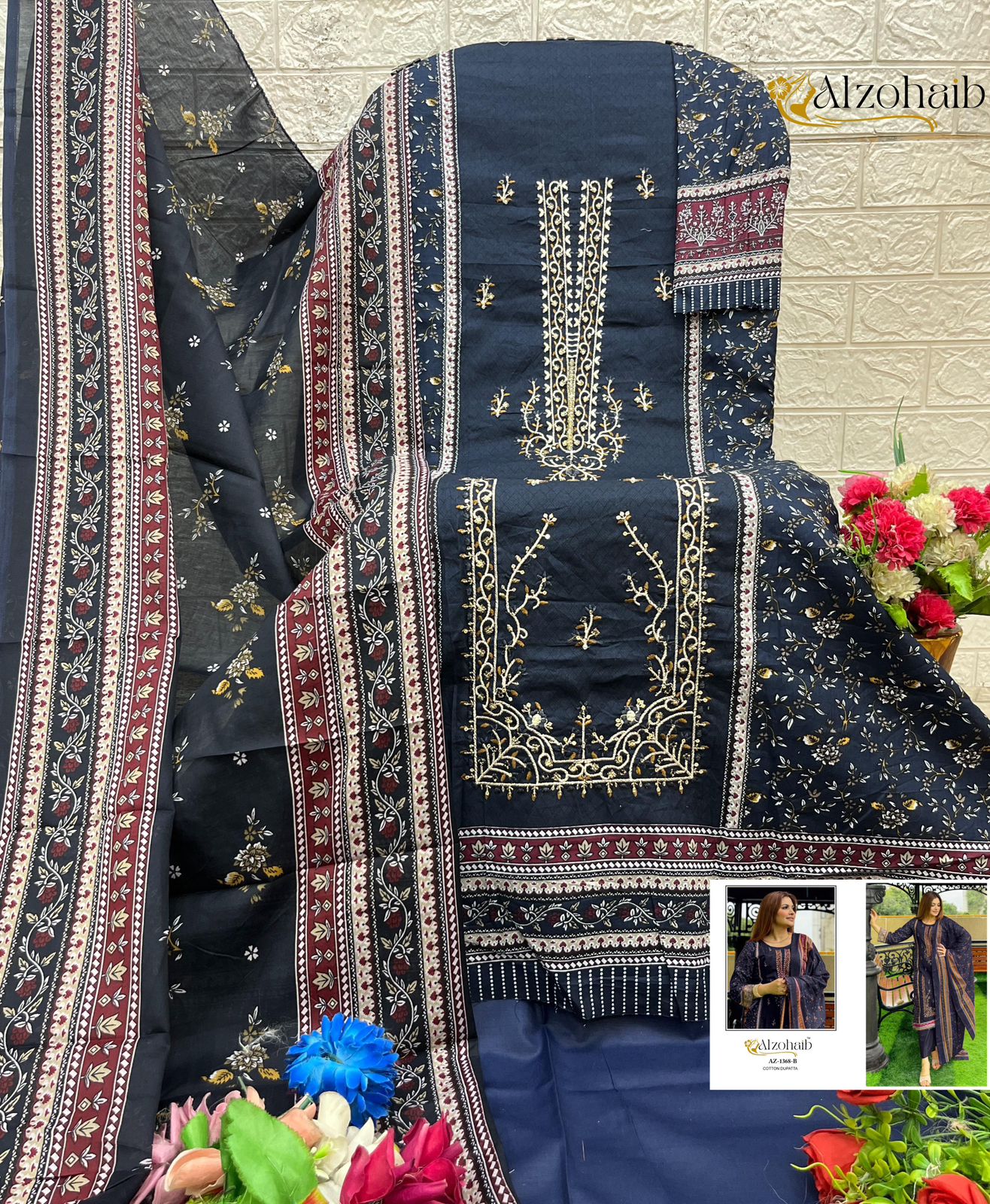 Az-1368-B Al Zohaib Printed Karachi Unstitched Suits