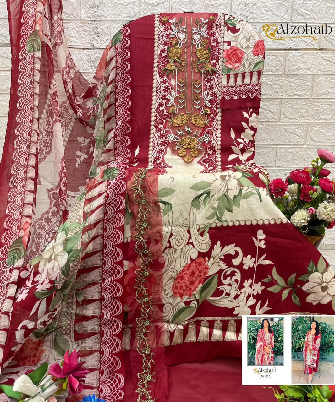 Az-1369-A Al Zohaib Pure Cotton Pakistani Patch Suits