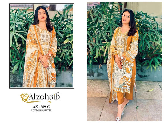 Az-1369-C Al Zohaib Pure Cotton Pakistani Patch Suits