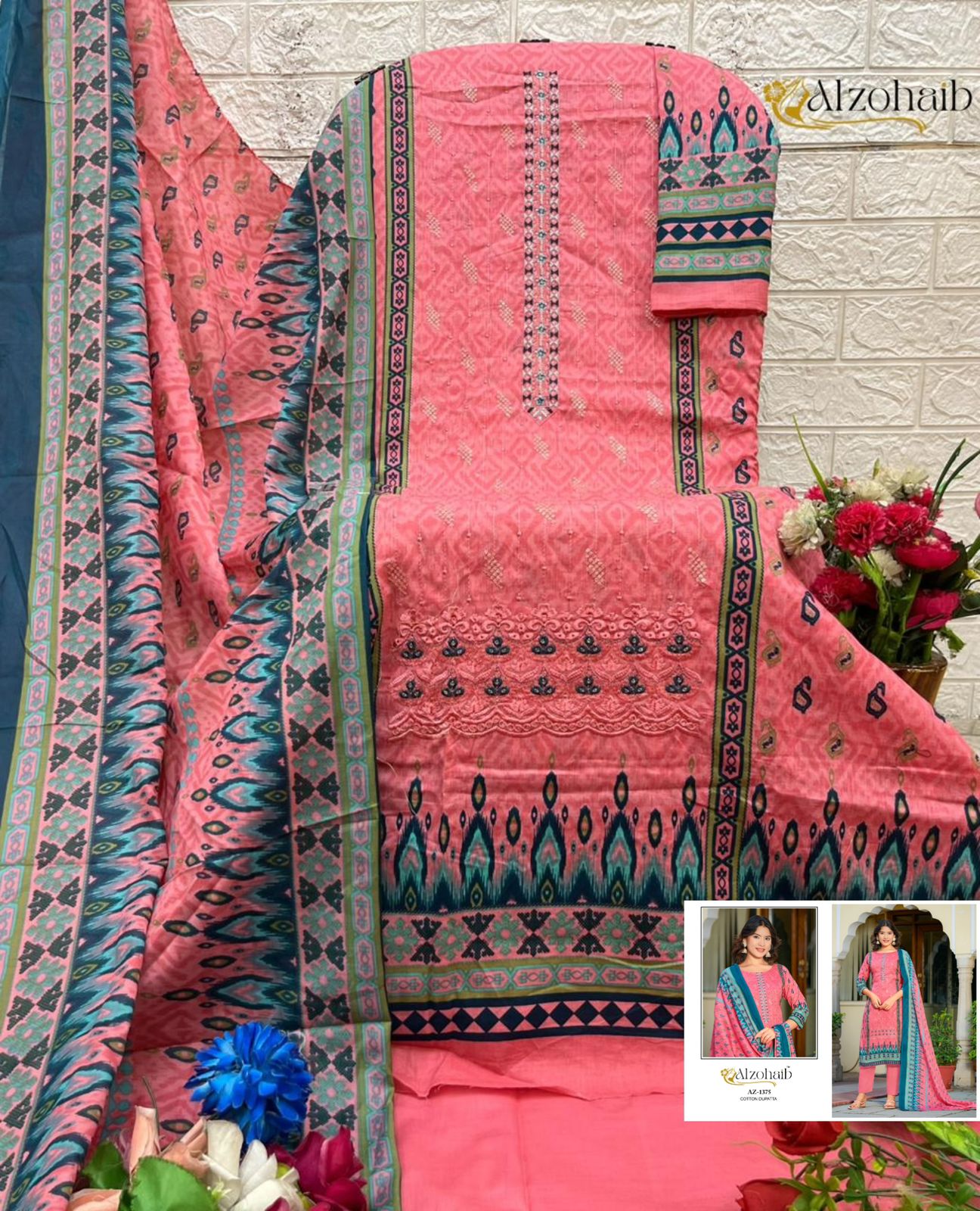 Az-1375 Farha Al Zohaib Pure Cotton Pakistani Salwar Suits