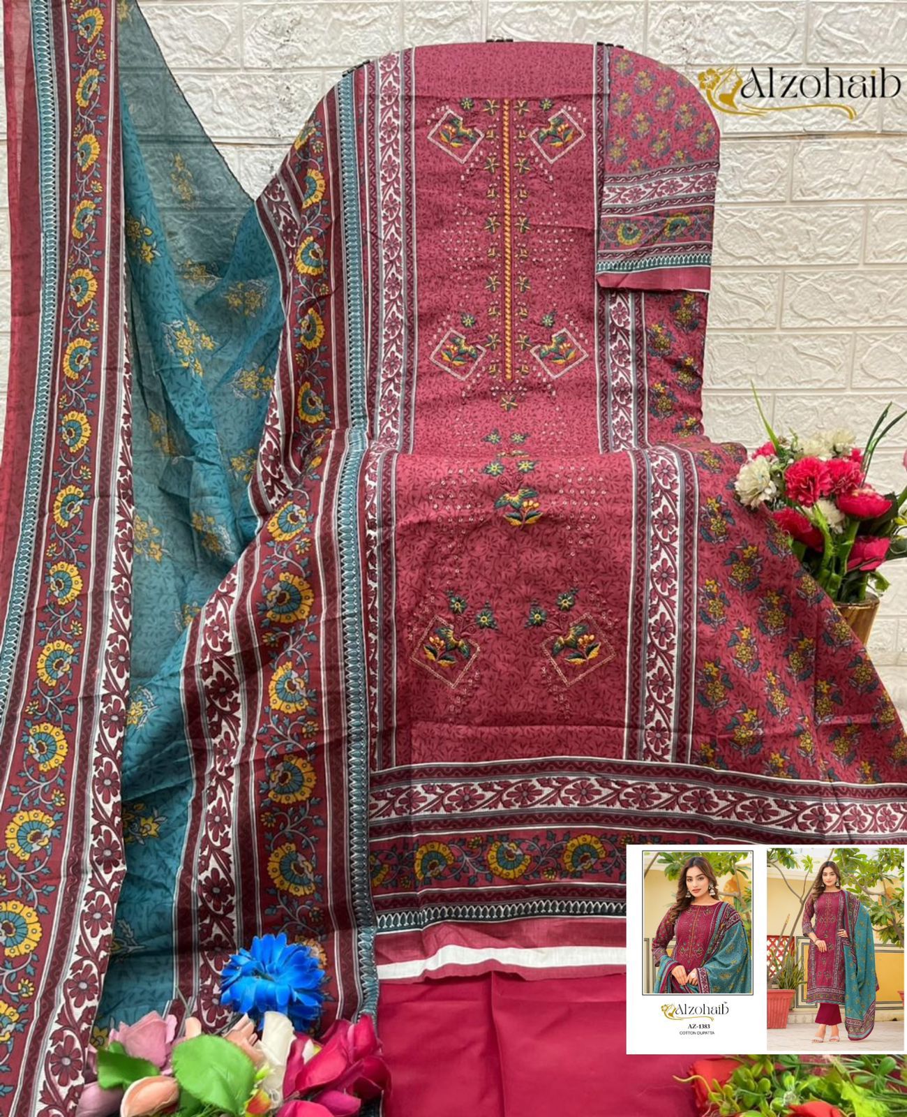 Az-1383 Rahma Al Zohaib Pure Cotton Pakistani Salwar Suits