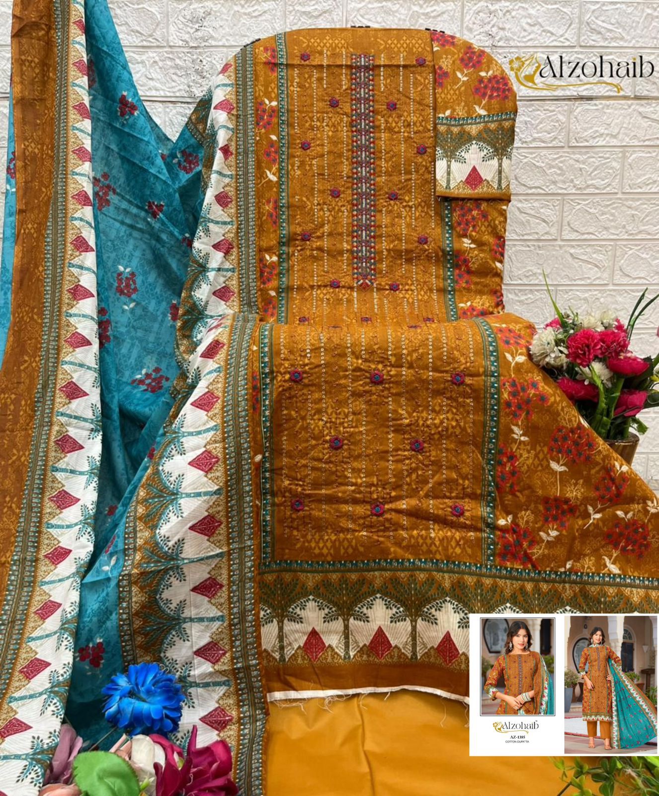 Az-1385 Rahma Al Zohaib Pure Cotton Pakistani Salwar Suits