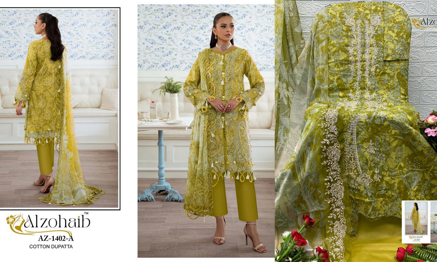 Az-1402-A Al Zohaib Pure Cotton Pakistani Salwar Suits