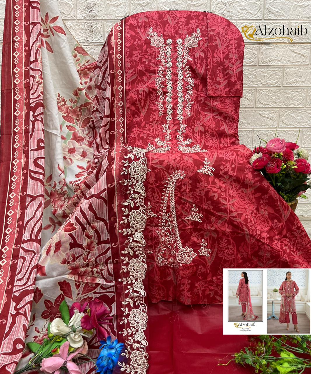 Az-1402 Al Zohaib Pure Cotton Pakistani Salwar Suits
