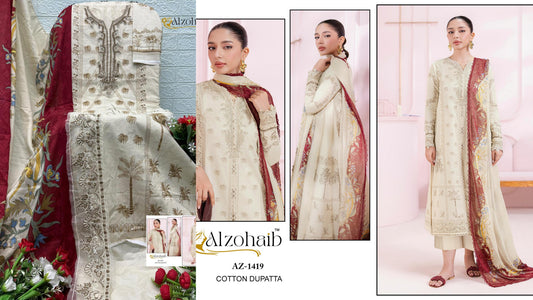 Az-1419 Aziza Vol 1 Al Zohaib Pure Cotton Pakistani Salwar Suits