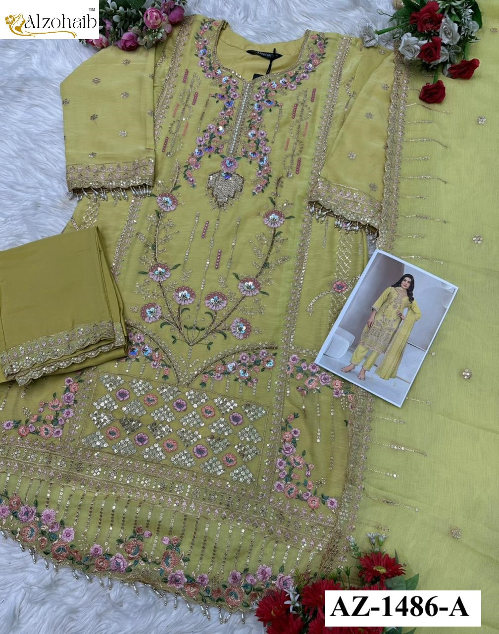 Az-1486-A Al Zohaib Pure Chiffon Pakistani Readymade Suits