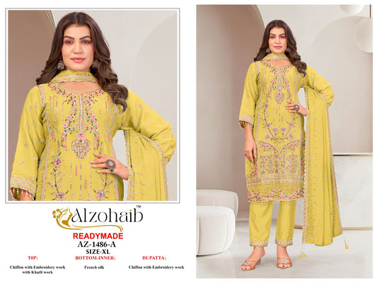 Az-1486-A Al Zohaib Pure Chiffon Pakistani Readymade Suits