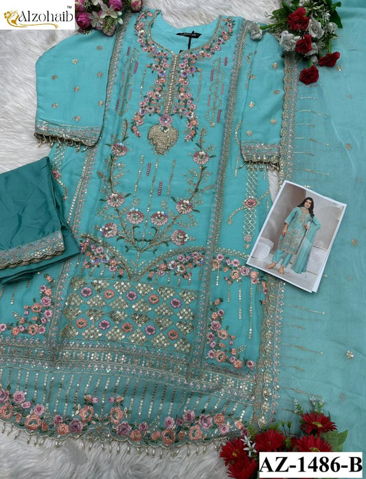 Az-1486-B Al Zohaib Pure Chiffon Pakistani Readymade Suits