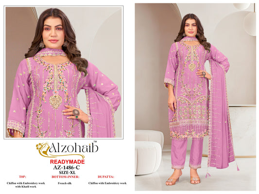 Az-1486-C Al Zohaib Pure Chiffon Pakistani Readymade Suits
