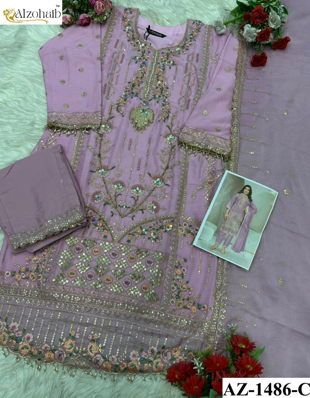 Az-1486-C Al Zohaib Pure Chiffon Pakistani Readymade Suits