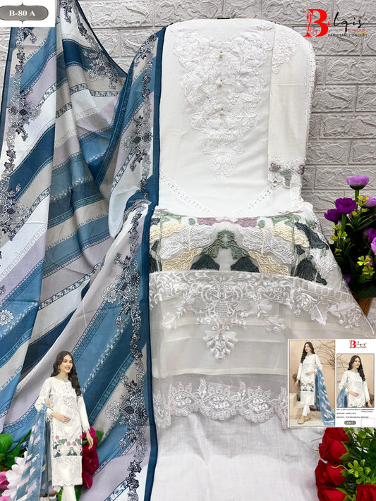 B-80 A White Bilqis Embroidery Pakistani Salwar Suits