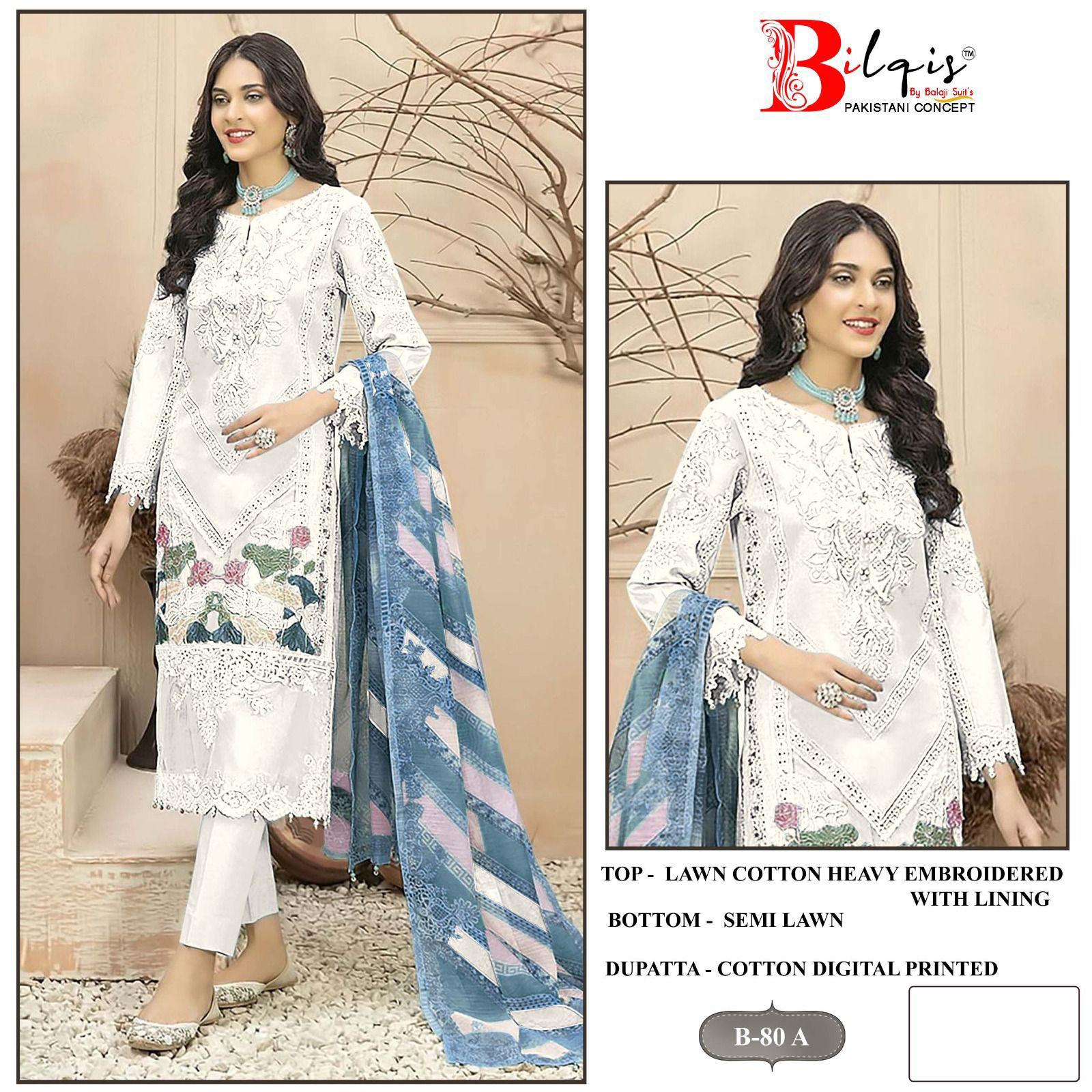 B-80 A White Bilqis Embroidery Pakistani Salwar Suits