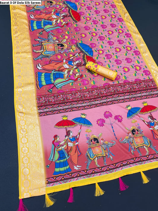 Baarat Pink Yellow 3 Of Dola Silk Sarees
