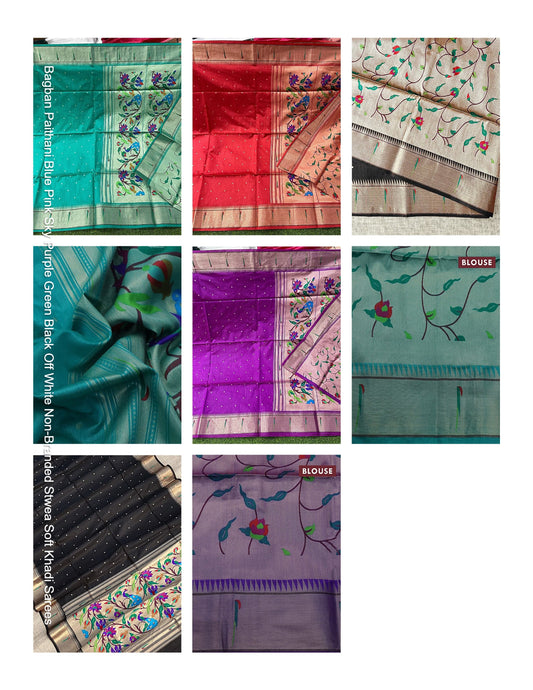 Bagban Paithani Blue Pink Sky Purple Green Black Off White Non-Branded Stwea Soft Khadi Sarees
