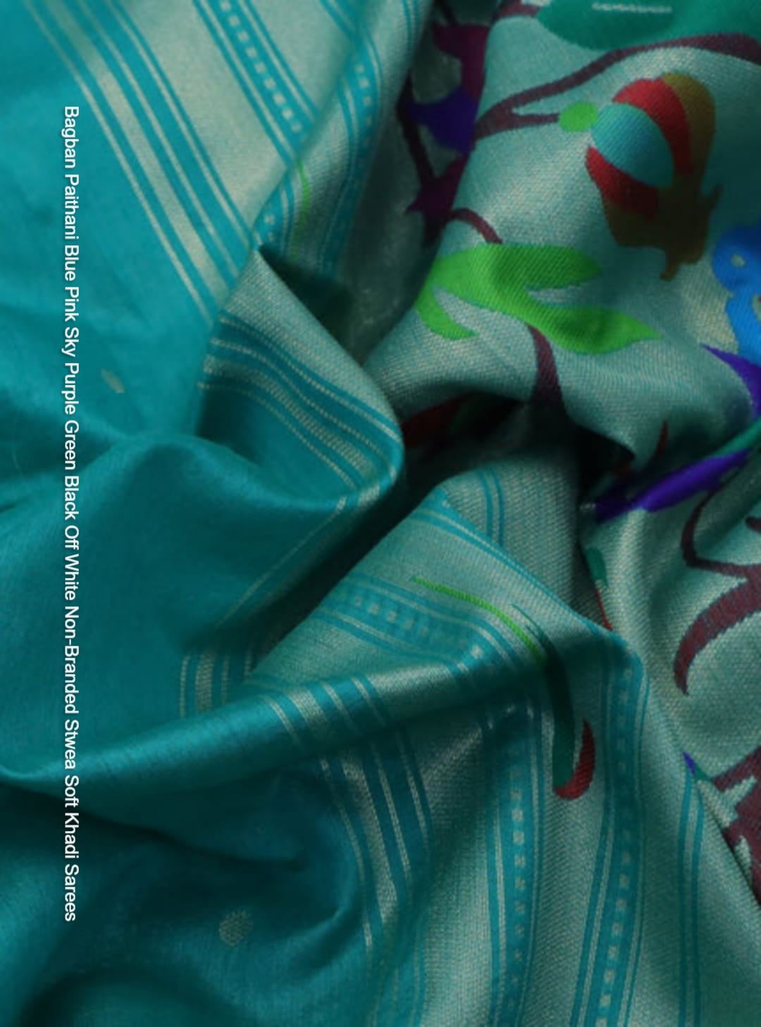 Bagban Paithani Blue Pink Sky Purple Green Black Off White Non-Branded Stwea Soft Khadi Sarees