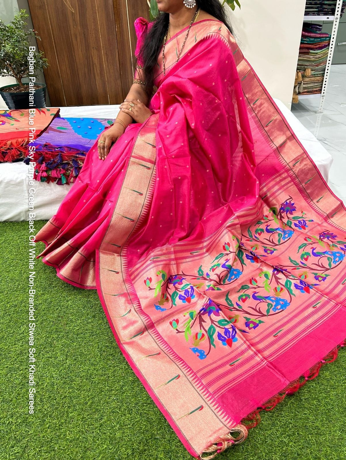 Bagban Paithani Blue Pink Sky Purple Green Black Off White Non-Branded Stwea Soft Khadi Sarees