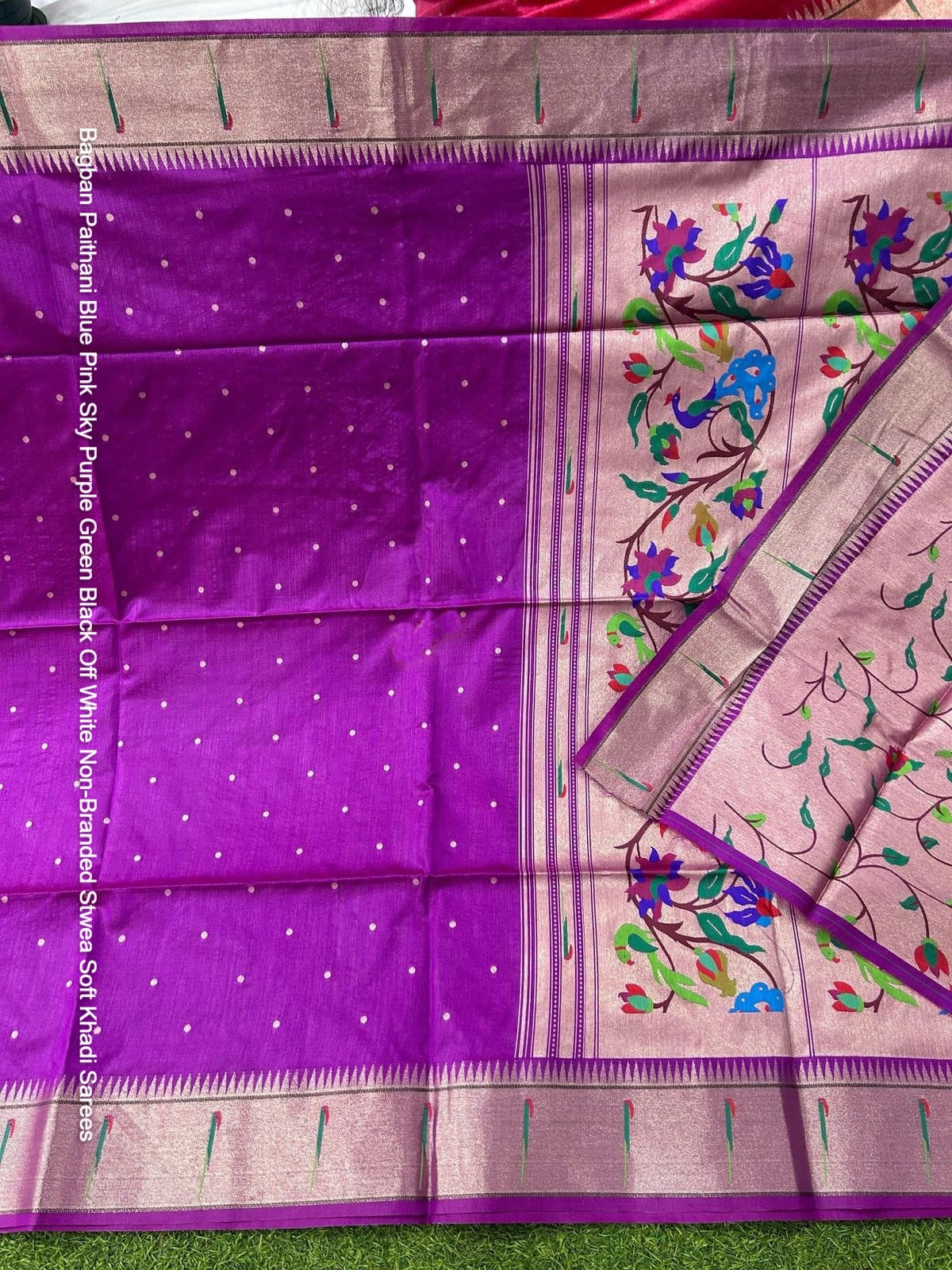 Bagban Paithani Blue Pink Sky Purple Green Black Off White Non-Branded Stwea Soft Khadi Sarees