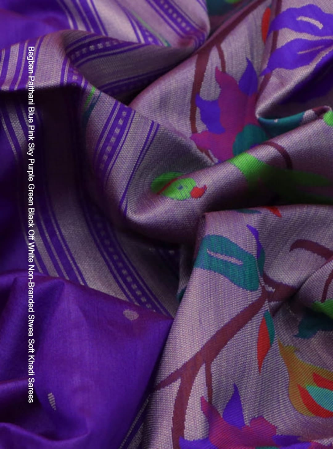 Bagban Paithani Blue Pink Sky Purple Green Black Off White Non-Branded Stwea Soft Khadi Sarees