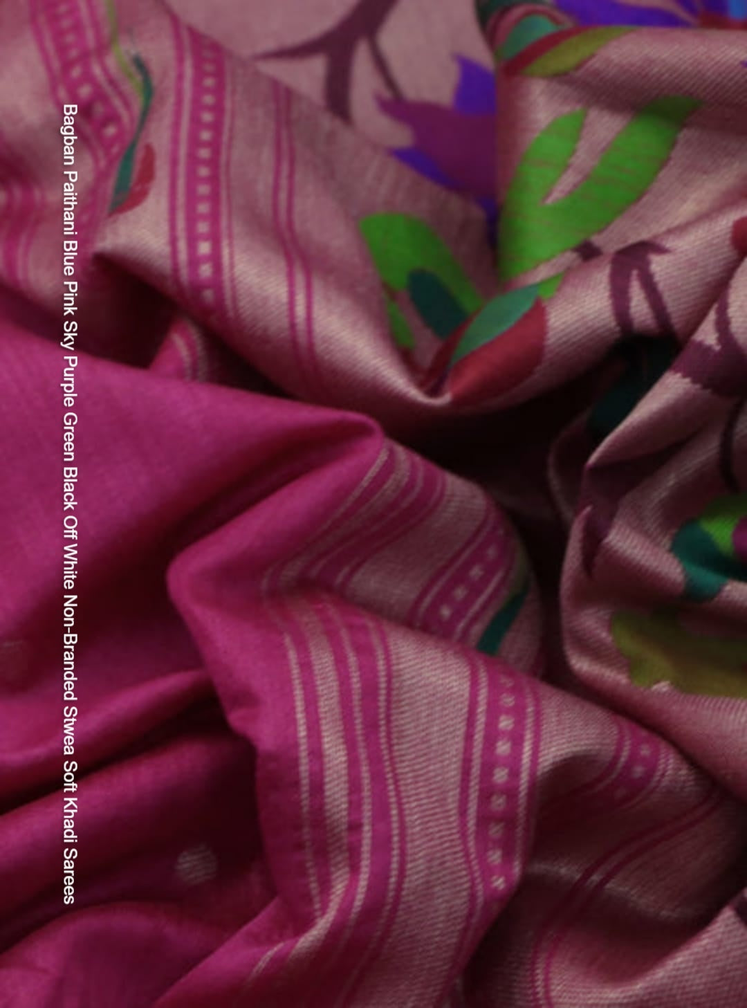 Bagban Paithani Blue Pink Sky Purple Green Black Off White Non-Branded Stwea Soft Khadi Sarees