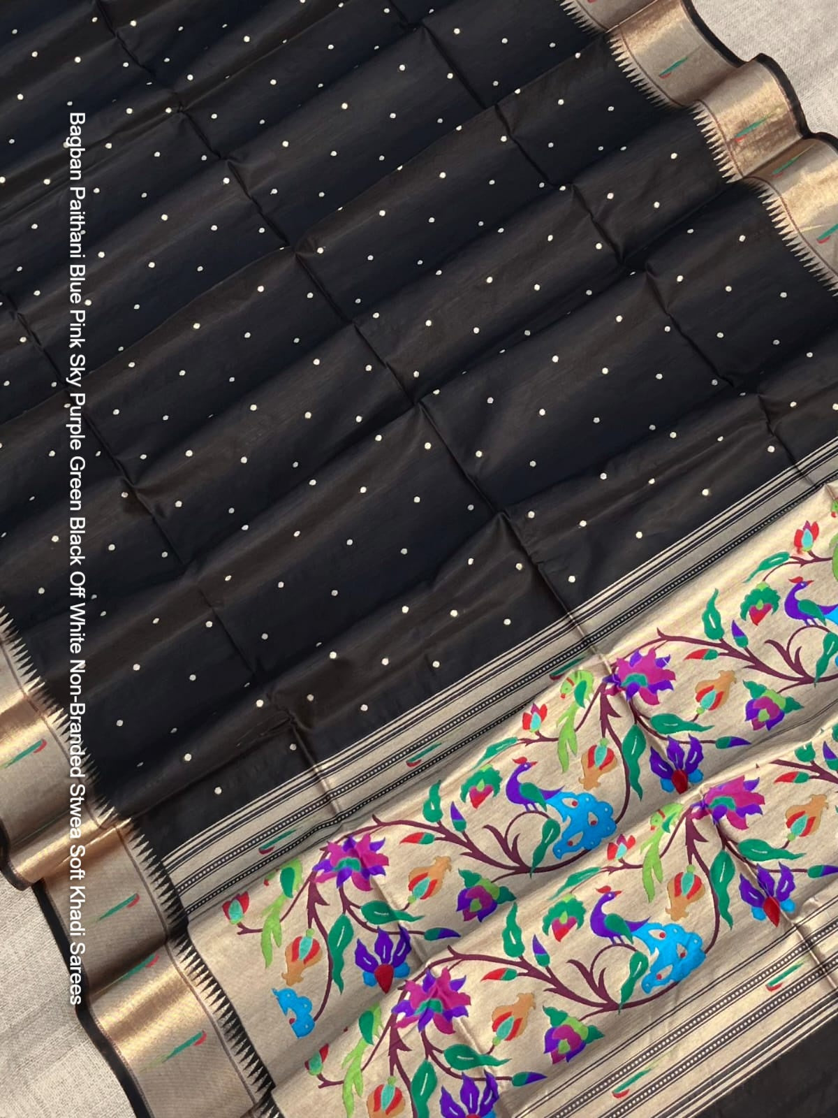 Bagban Paithani Blue Pink Sky Purple Green Black Off White Non-Branded Stwea Soft Khadi Sarees