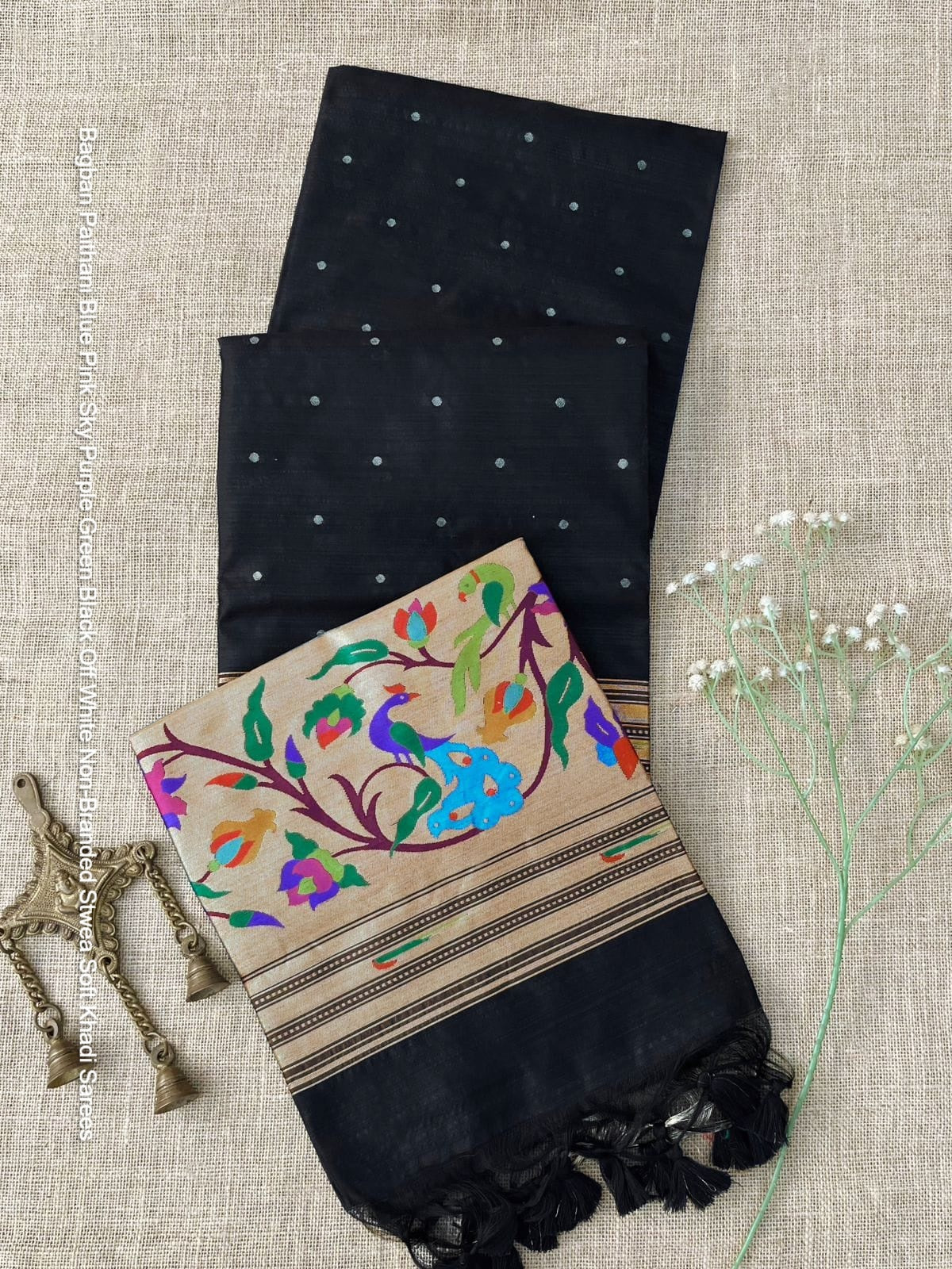 Bagban Paithani Blue Pink Sky Purple Green Black Off White Non-Branded Stwea Soft Khadi Sarees