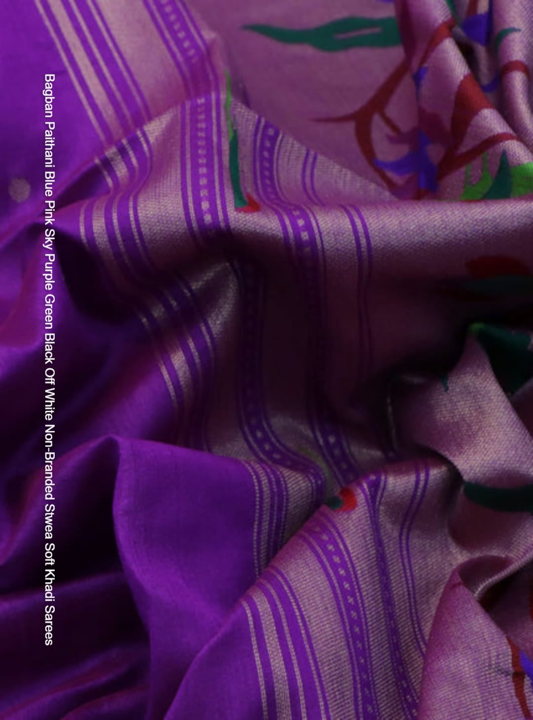 Bagban Paithani Blue Pink Sky Purple Green Black Off White Non-Branded Stwea Soft Khadi Sarees