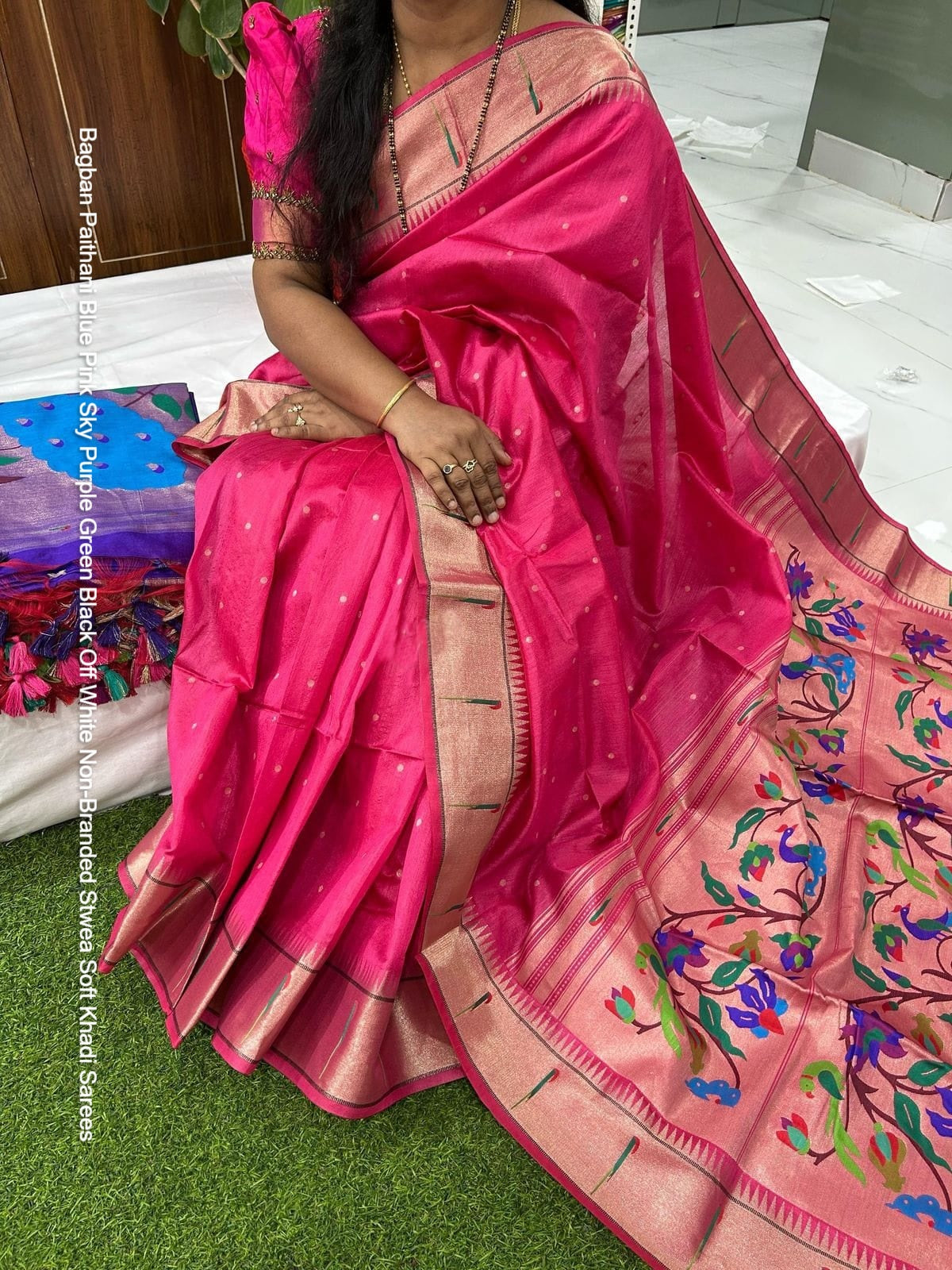 Bagban Paithani Blue Pink Sky Purple Green Black Off White Non-Branded Stwea Soft Khadi Sarees