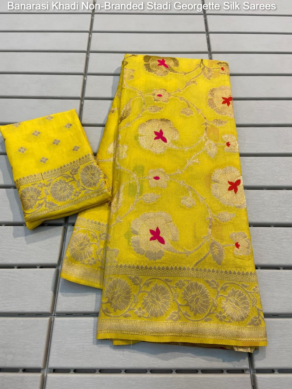 Banarasi Khadi Yellow, Wine, Limbu, White, Pink Non-Branded Stadi Georgette Silk Sarees